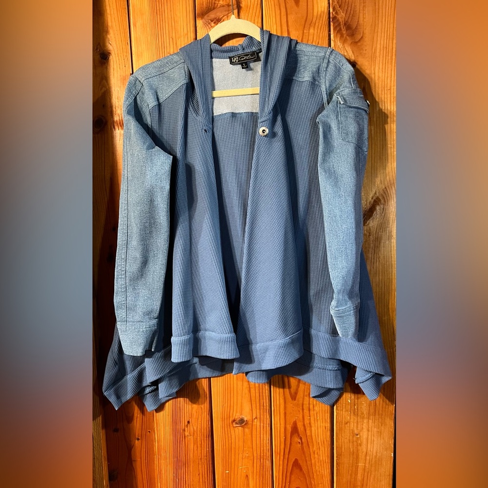DG2 Diane Gilman Denim and Knit Assymetrical Swing Jacket Size S